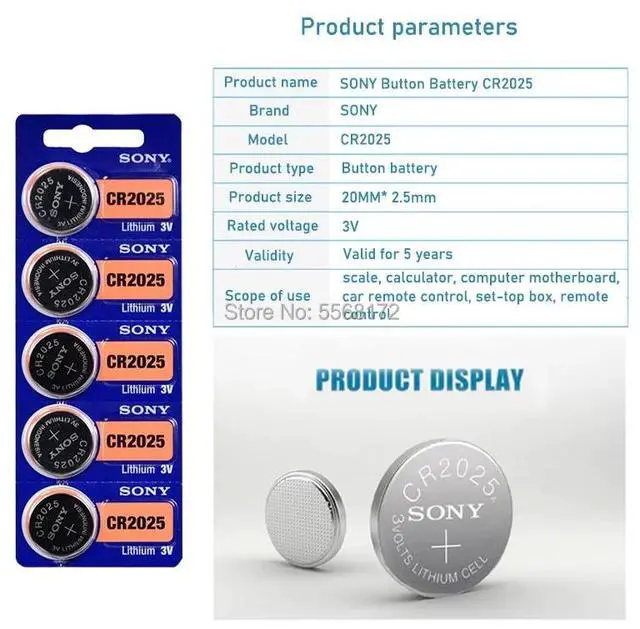 Alt view image 2 of 5 - 5PC FOR SONY CR2025 Lithium Battery CR 2025 ECR2025 DL2025 BR2025 2025 KCR2025 L12 3V Button Cell Coin Battery For Toys Watches