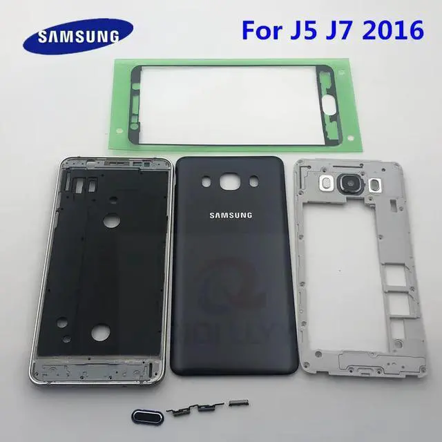 Main image of Full Housing For Samsung J5 J510 J7 J710 2016 Front Mid Frame Plate Bezel Battery Back Cover Door Case With Side Buttons