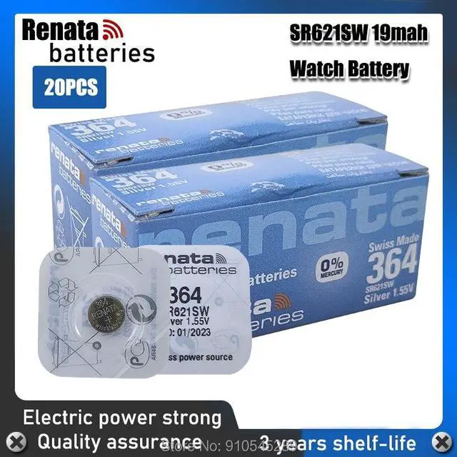 Main image of 20pc RETAIL 364 SR621SW V364 SR60 SR621 AG1 LR621 164 531 1.55V Button Batteries For Watch Toy Remote Cell Coin Battery