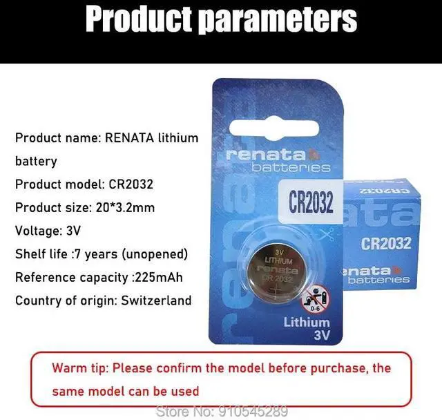 Alt view image 6 of 6 - 2pcs RENATA cr2032 cr 2032 3V Lithium Battery For Watch computer Remote Control Calculator button cell coin battery