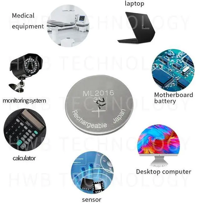 Alt view image 4 of 4 - 2pcs/lot  ML2016 ML 2016 3v Li-Ion Lithium Ion Rechargeable Coin Cell Button CMOS RTC Battery Batteries