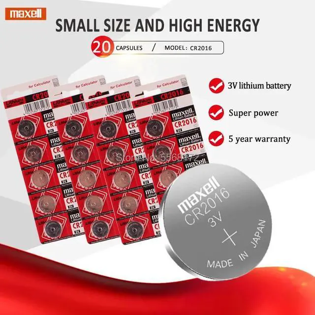 Main image of 20Pcs For maxell CR2016 3V Lithium li-liom Battery DL2016 ECR2016 LM2016 BR2016 CR 2016 Button cell Coin Batteries watch toys