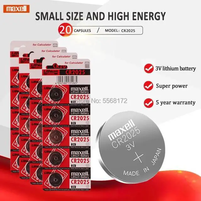 Main image of 20Pcs 3V CR2025 ECR2025 LM2025 DL2025 BR2025 For maxell Button Coin Cell Lithium Battery for Watch Remote Control Computers