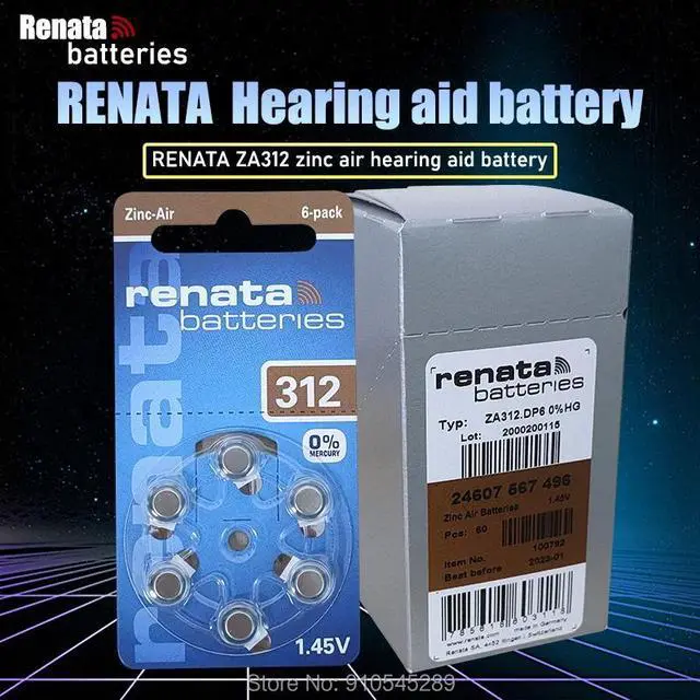 Alt view image 2 of 6 - 1pack(6PCS) RENATA 312 P312 PR41 1.45V Advanced Hearing Aid Batteries CIC Ear Care Button Cell Battery