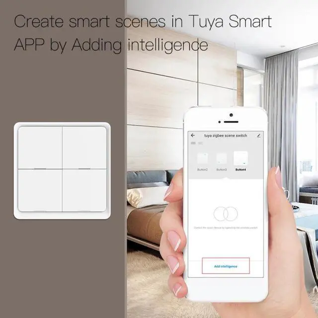 Alt view image 3 of 6 - Tuya ZigBee 4 Gang Wireless 12 Scene Switch Push Button Controller Battery Powered Automation Switch Smart Home Switch