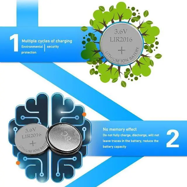Alt view image 3 of 6 - ! 20pcs/lot LIR2016 3.6V Li-on Rechargeable Button Coin Cell Battery Can Replace CR2016 for watches