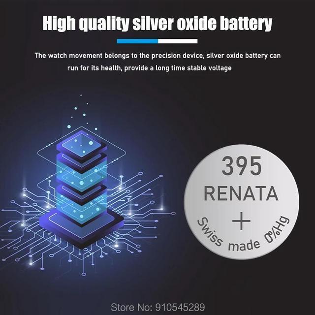 Alt view image 3 of 6 - 2PCS Renata Watch Battery 1.55V 395 SR927SW LR57 LR927 AG7 Silver oxide Button Coin Cell Batteries MADE IN Swiss