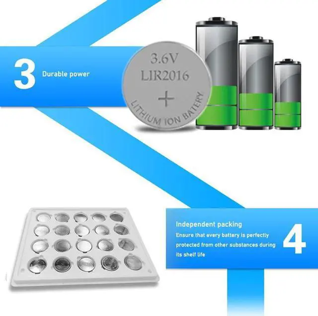 Alt view image 4 of 6 - ! 20pcs/lot LIR2016 3.6V Li-on Rechargeable Button Coin Cell Battery Can Replace CR2016 for watches