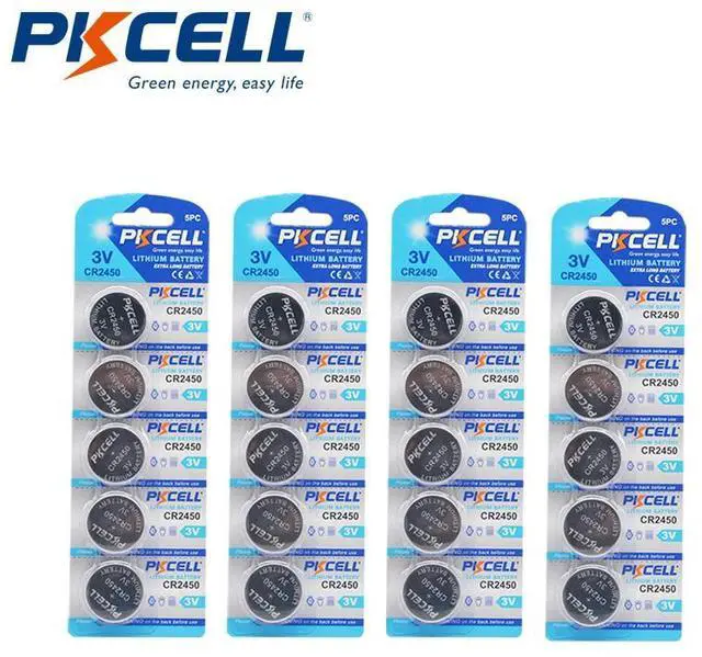 Main image of 20Pcs/4Cards PKCELL CR2450 ECR2450 DL2050 BR2450 3V Lithium Battery Button Cell Batteries For Watches Toys Calculators