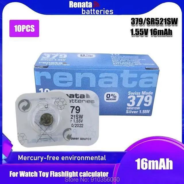 Main image of 10Pcs/Lot Brand  renata 379 Silver Oxide Watch Battery SR521SW 521 1.55V 379 renata 521 Button Cell Batteries