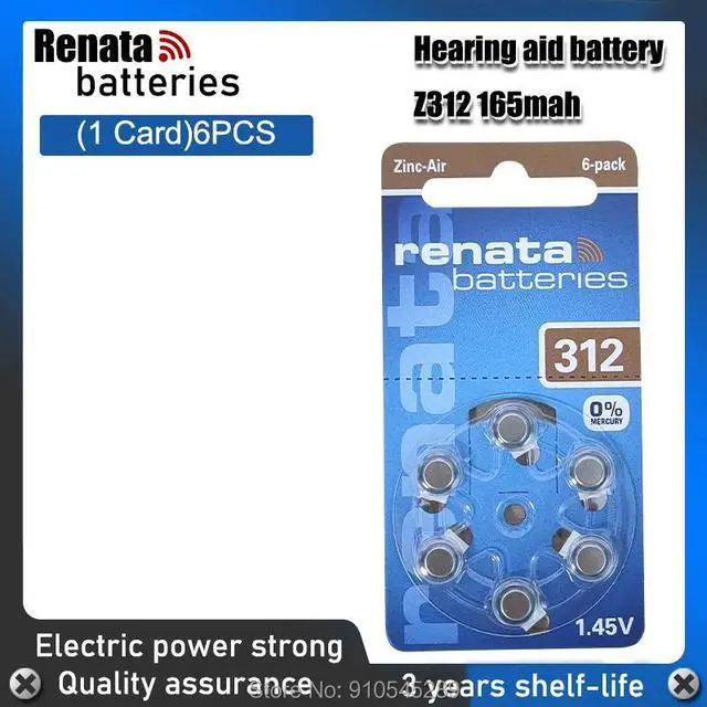 Main image of 1pack(6PCS) RENATA 312 P312 PR41 1.45V Advanced Hearing Aid Batteries CIC Ear Care Button Cell Battery