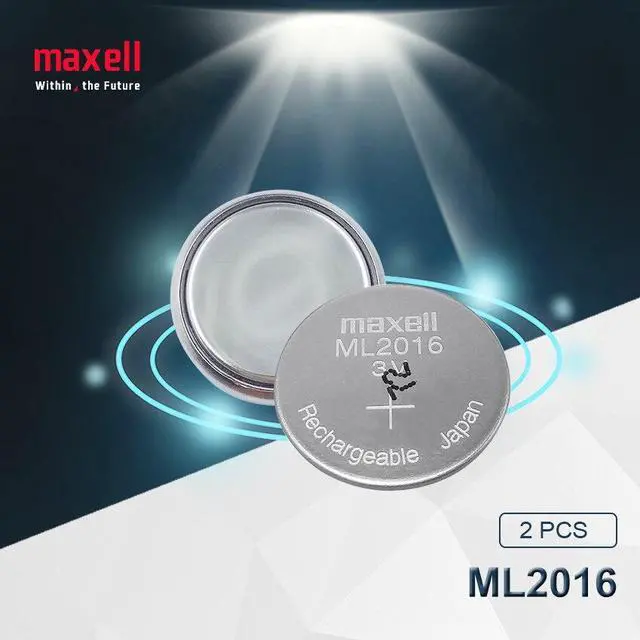 Main image of 2pc Maxell ML2016 ML 2016 3v Li-Ion Lithium Ion Rechargeable Coin Cell Button CMOS RTC Battery Batteries