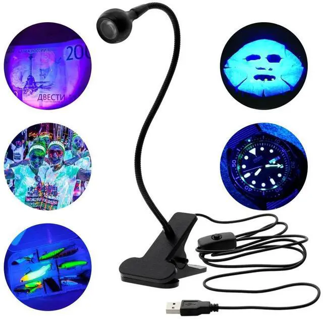 Alt view image 2 of 6 - USB Led Desk Light Mini Clip-On Flexible Bright Led UV Lamp Adjustable Glue Nail Dryer Cash Medical Product Detector with Switch