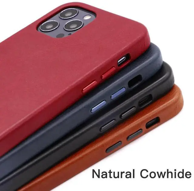 Alt view image 2 of 6 - Handmade Genuine Leather Case for iPhone 12 Pro Max mini 11 Xs X Xr Luxury Retro Waxed Cow Metal Button Phone Cases Back Cover