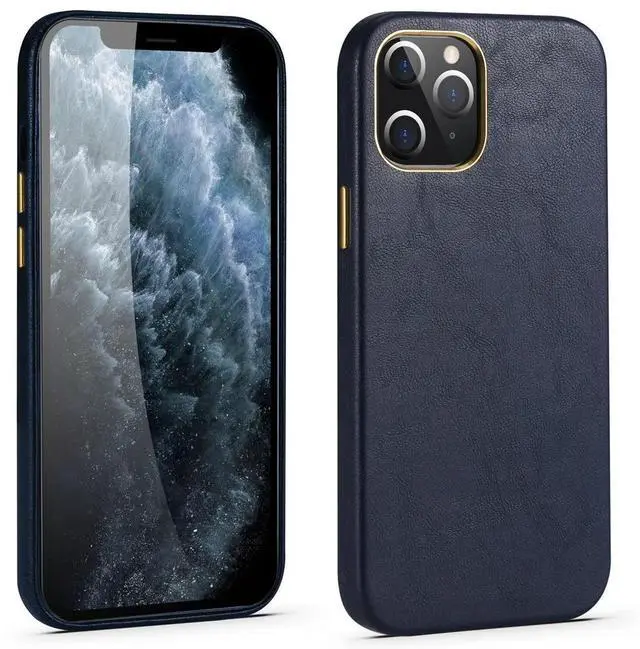 Main image of Luxury Genuine Leather Back Cover For iPhone 11 12 Pro Max X XS XR 7 8 Plus SE 2020 12 Mini Case Real Leather Metal Button