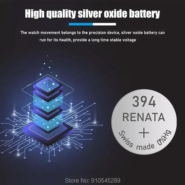 Alt view image 3 of 6 - 2PCS Renata Watch Battery 1.55V 394 SR936SW 936 Silver oxide Button Coin Cell Batteries MADE IN Swiss