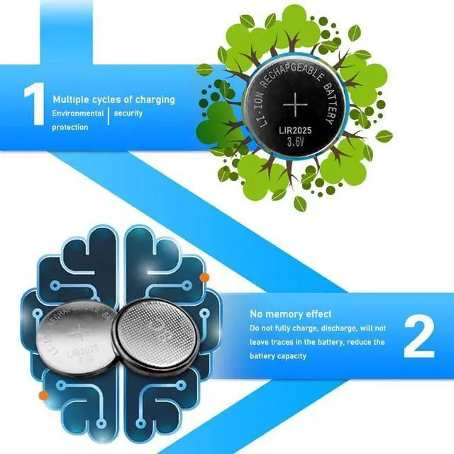 Alt view image 3 of 6 - 5PCS Rechargeable Battery LIR2025 3.6V Lithium Button Built-in Coin Cell Batteries Watch Cells LIR 2025 Replaces CR2025
