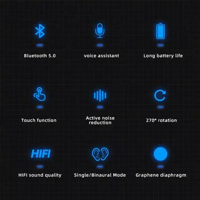 Alt view image 6 of 6 - kebidu Single Business Ear-hook Bluetooth Headset 5.0 Support Button+Touch Control Earphone Noise Reduction Stereo Earpiece