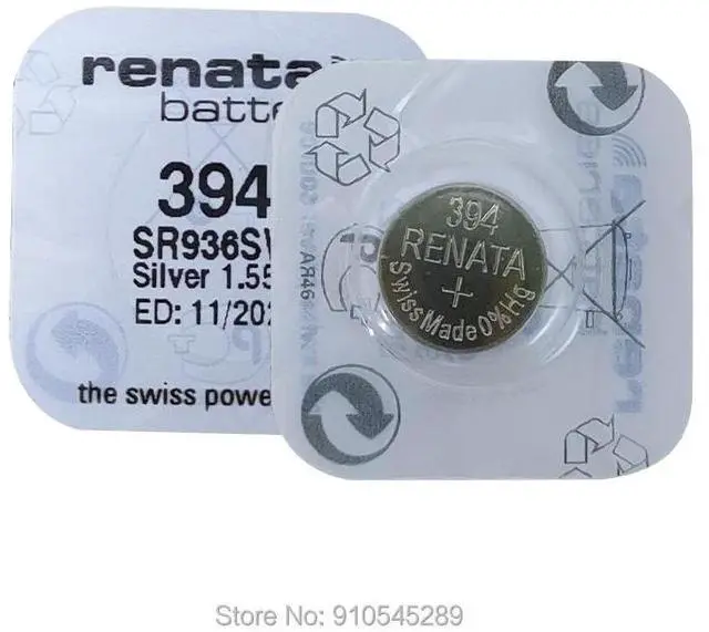 Alt view image 6 of 6 - 2PCS Renata Watch Battery 1.55V 394 SR936SW 936 Silver oxide Button Coin Cell Batteries MADE IN Swiss