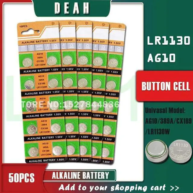Main image of 50PCS DEAH 1.55V AG10 LR1130 Alkaline Cell Coin Battery AG 10 SR54 189 389 SR1130 L1131 G10A Button Batteries For Watches Toys