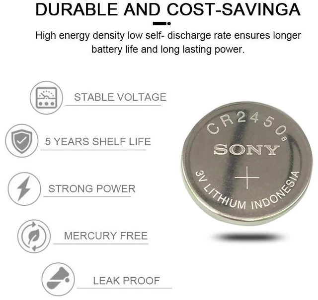 Alt view image 3 of 6 - 5PCS SONY CR2450 3V CR 2450 DL2050 BR2450 Lithium Button Cell Battery For Remote Control LED tea light vibes Calculators Car