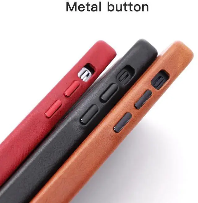 Alt view image 4 of 6 - Handmade Genuine Leather Case for iPhone 12 Pro Max mini 11 Xs X Xr Luxury Retro Waxed Cow Metal Button Phone Cases Back Cover