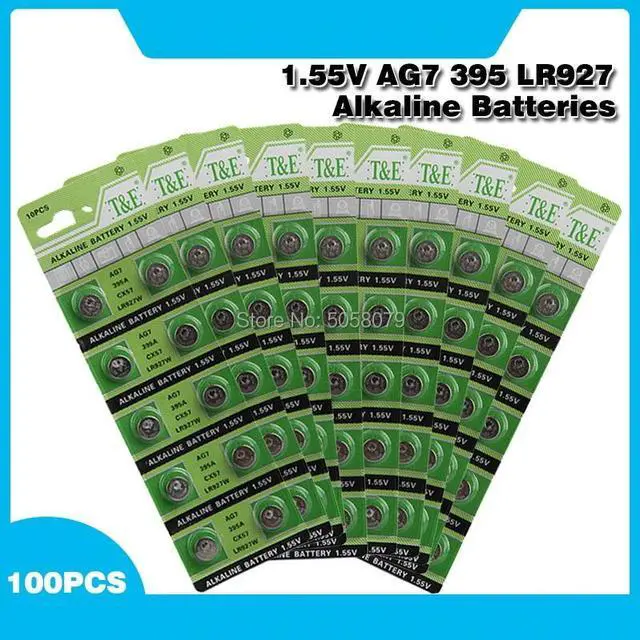 Main image of 100x 1.55V Volt LR927 LR927W S28 SP395 SR57 SR57L SR927 SR927SW SR927W TR927W V395 Coin Button Cell AG7 Alkaline Batteries