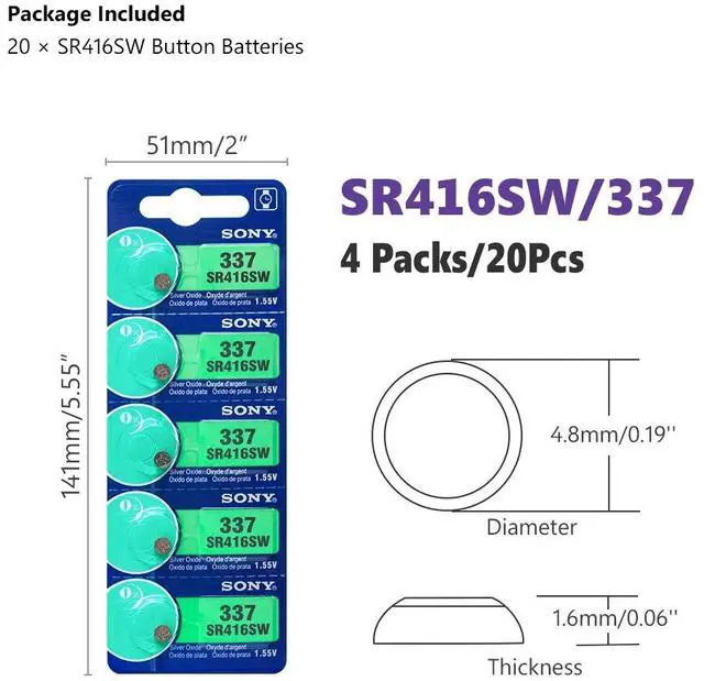 Alt view image 2 of 6 - 20Pcs/Lot Sony LONG LASTING 337 SR416SW 623 D337 V337 SP337 Watch Battery Button Coin Cell For Watch Car Remotes