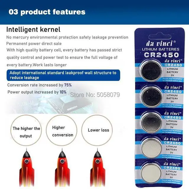 Alt view image 5 of 6 - 10pcs CR2450 3V CR 2450 DL2050 BR2450 Lithium Battery Button Cell Batteries Battery Cell Button For Toys Remote Scale