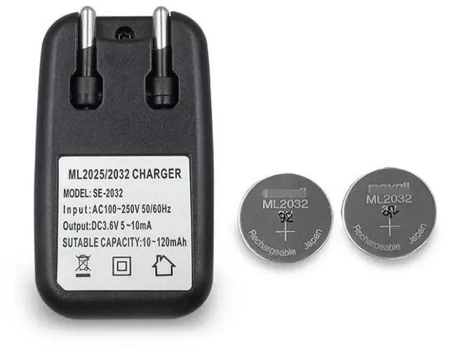 Main image of 2PCS/LOT  ML2032 3V Rechargeable lithium battery button cell button batteries (ML2032)+1pcs ML2032 charger