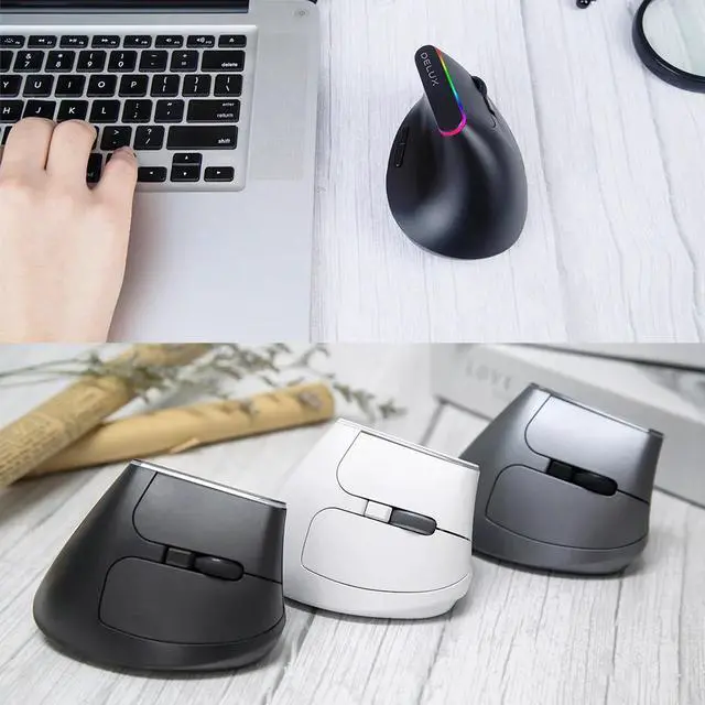 Alt view image 6 of 6 - Delux M618C Wireless Mouse Ergonomic Vertical 6 Buttons Gaming Mouse RGB 1600 DPI Optical Mice With For PC Laptop
