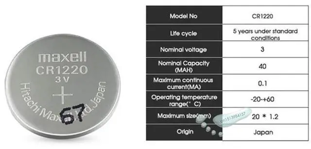 Alt view image 3 of 5 - 20pc Maxell CR1220 Button Cell Battery For Watch Car Remote Key cr 1220 ECR1220 GPCR1220 3v Lithium Battery