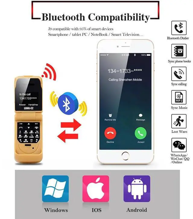 Alt view image 4 of 6 - small mini clamshell Flip mobile phone button Bluetooth Dialer Magic Voice Handsfree Earphone Single sim LONG-CZ J9 GSM