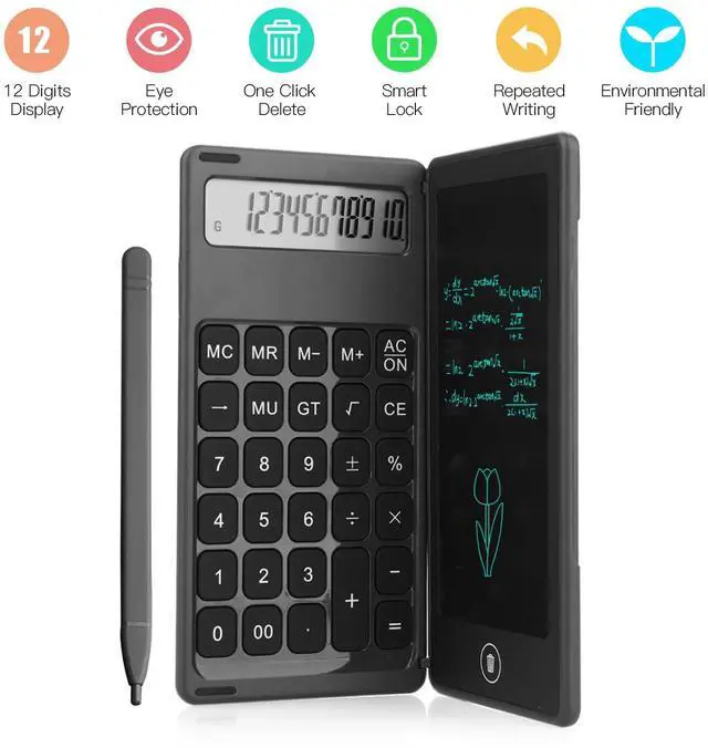 Alt view image 2 of 6 - Foldable Calculator & 6 Inch LCD Writing Tablet Digital Drawing Pad 12 Digits Display with Stylus Pen Erase Button Lock Function