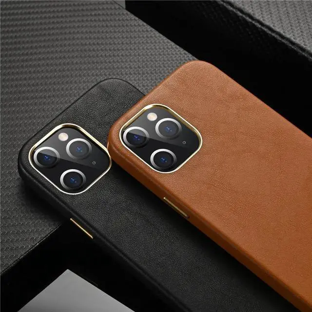 Alt view image 5 of 6 - Luxury Genuine Leather Back Cover For iPhone 11 12 Pro Max X XS XR 7 8 Plus SE 2020 12 Mini Case Real Leather Metal Button