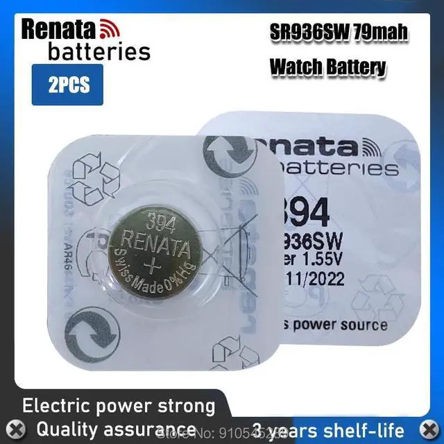 Main image of 2PCS Renata Watch Battery 1.55V 394 SR936SW 936 Silver oxide Button Coin Cell Batteries MADE IN Swiss