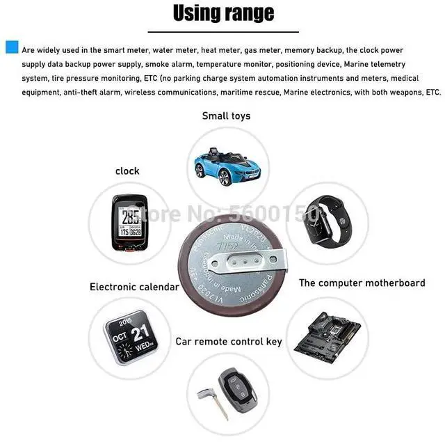Alt view image 4 of 5 - VL2020 3V 20mAh coin type rechargeable 180 degrees fillet lithium button cell battery