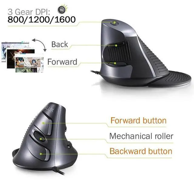 Alt view image 5 of 6 - Delux M618 BU Ergonomic Vertical Mouse 6 Buttons 800/1200/1600 DPI Optical Right Hand Mice with Wrist mat For PC Laptop