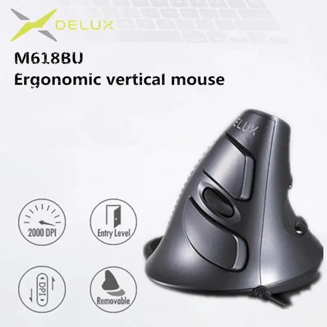 Main image of Delux M618 BU Ergonomic Vertical Mouse 6 Buttons 800/1200/1600 DPI Optical Right Hand Mice with Wrist mat For PC Laptop