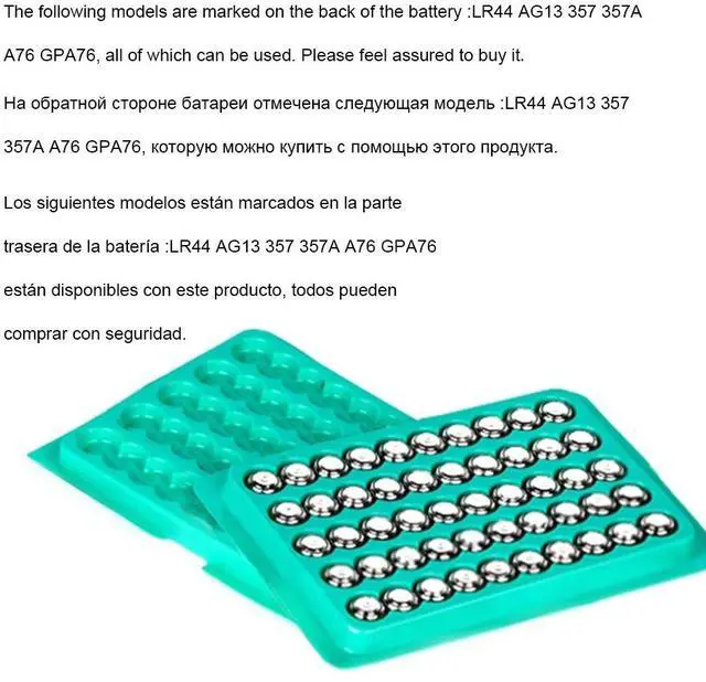 Alt view image 4 of 6 - 50PCS LR44 AG13 High quality Alkaline Button Batteries 357 357A A76 GPA76 Cell Coin Battery AG 13 1.5V For Watch