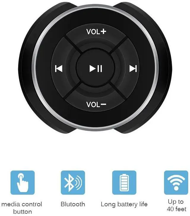 Alt view image 6 of 6 - Wireless Bluetooth Media Button Remote Controller Car Motorcycle Bike Steering Wheel MP3 Music Play For IOS Android Phone Tablet