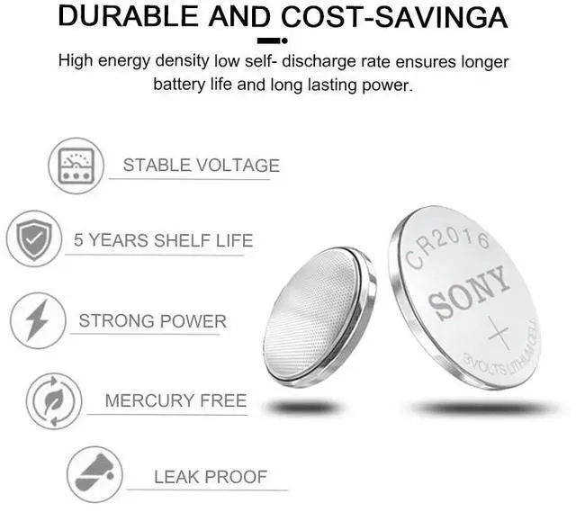 Alt view image 3 of 6 - 10pcs/lot For Sony CR2016 3V Lithium Battery For car key watch remote control toy 2016 ECR2016 CR 2016 Button Batteries