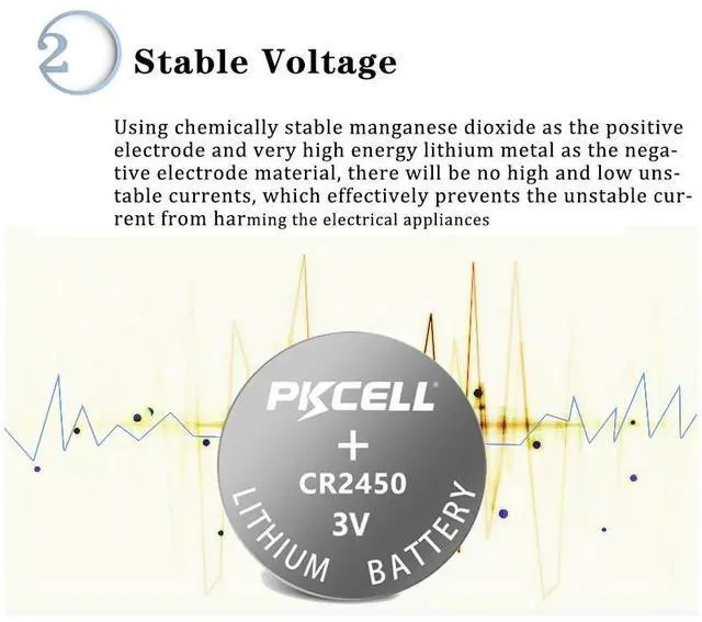 Alt view image 3 of 6 - 20Pcs/4Cards PKCELL CR2450 ECR2450 DL2050 BR2450 3V Lithium Battery Button Cell Batteries For Watches Toys Calculators