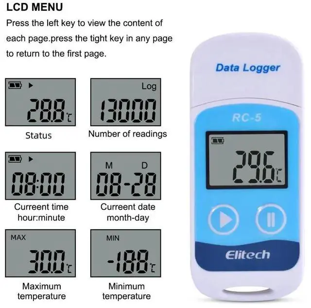 Alt view image 2 of 6 - RC-5 High-precision Digital USB Temperature Data Logger for Warehouse Storage, Refrigerated Transport, Laboratory, Etc