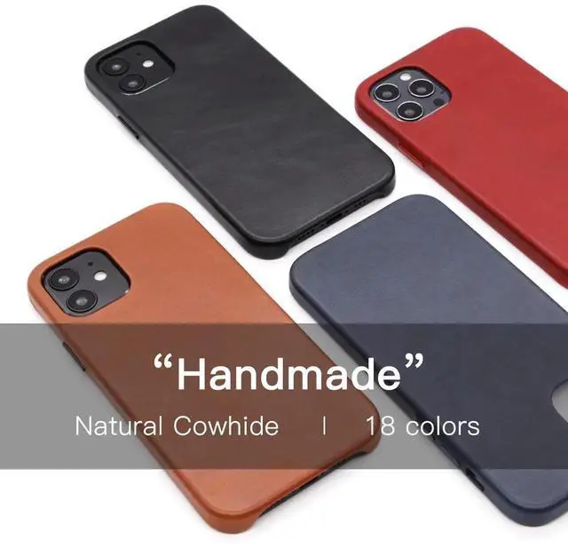 Main image of Handmade Genuine Leather Case for iPhone 12 Pro Max mini 11 Xs X Xr Luxury Retro Waxed Cow Metal Button Phone Cases Back Cover