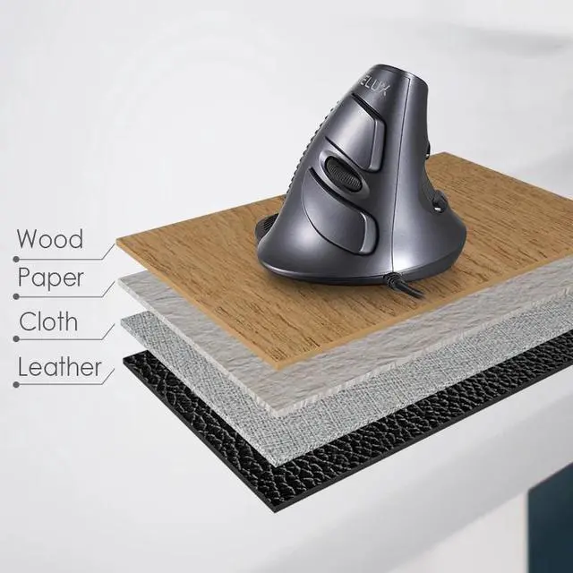 Alt view image 4 of 6 - Delux M618 BU Ergonomic Vertical Mouse 6 Buttons 800/1200/1600 DPI Optical Right Hand Mice with Wrist mat For PC Laptop