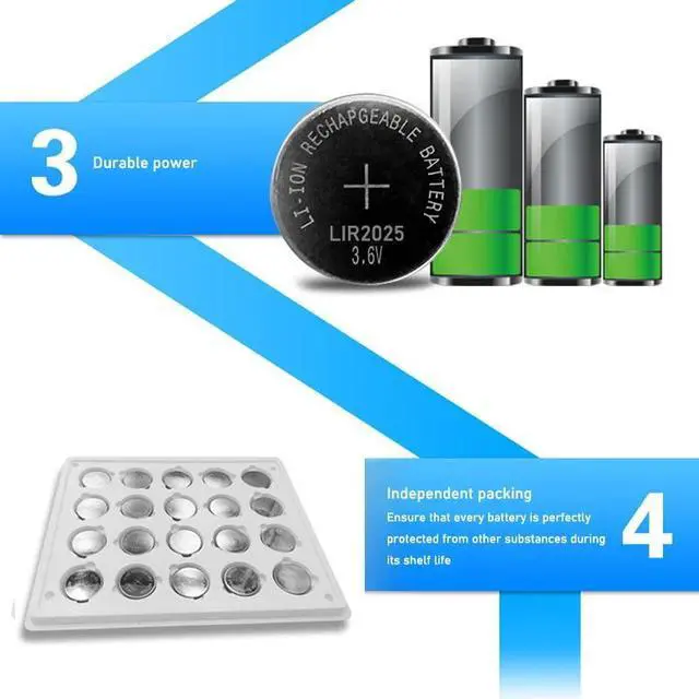 Alt view image 4 of 6 - 5PCS Rechargeable Battery LIR2025 3.6V Lithium Button Built-in Coin Cell Batteries Watch Cells LIR 2025 Replaces CR2025