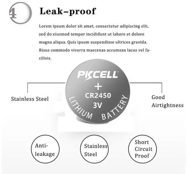 Alt view image 5 of 6 - 20Pcs/4Cards PKCELL CR2450 ECR2450 DL2050 BR2450 3V Lithium Battery Button Cell Batteries For Watches Toys Calculators