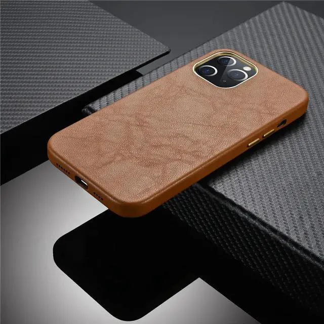 Alt view image 6 of 6 - Luxury Genuine Leather Back Cover For iPhone 11 12 Pro Max X XS XR 7 8 Plus SE 2020 12 Mini Case Real Leather Metal Button