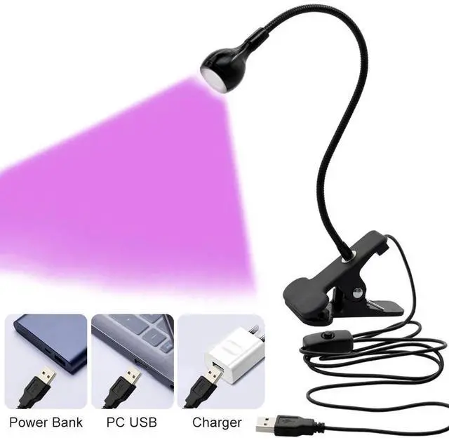 Alt view image 3 of 6 - USB Led Desk Light Mini Clip-On Flexible Bright Led UV Lamp Adjustable Glue Nail Dryer Cash Medical Product Detector with Switch